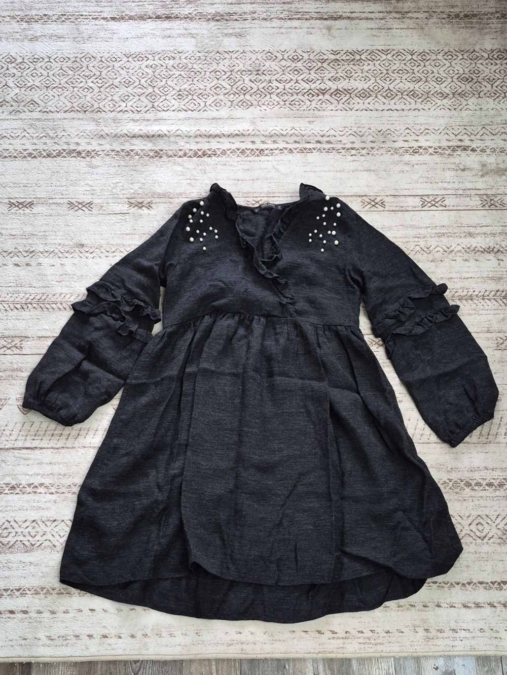 Zara Black Midi Dress with Pearl Embellishment